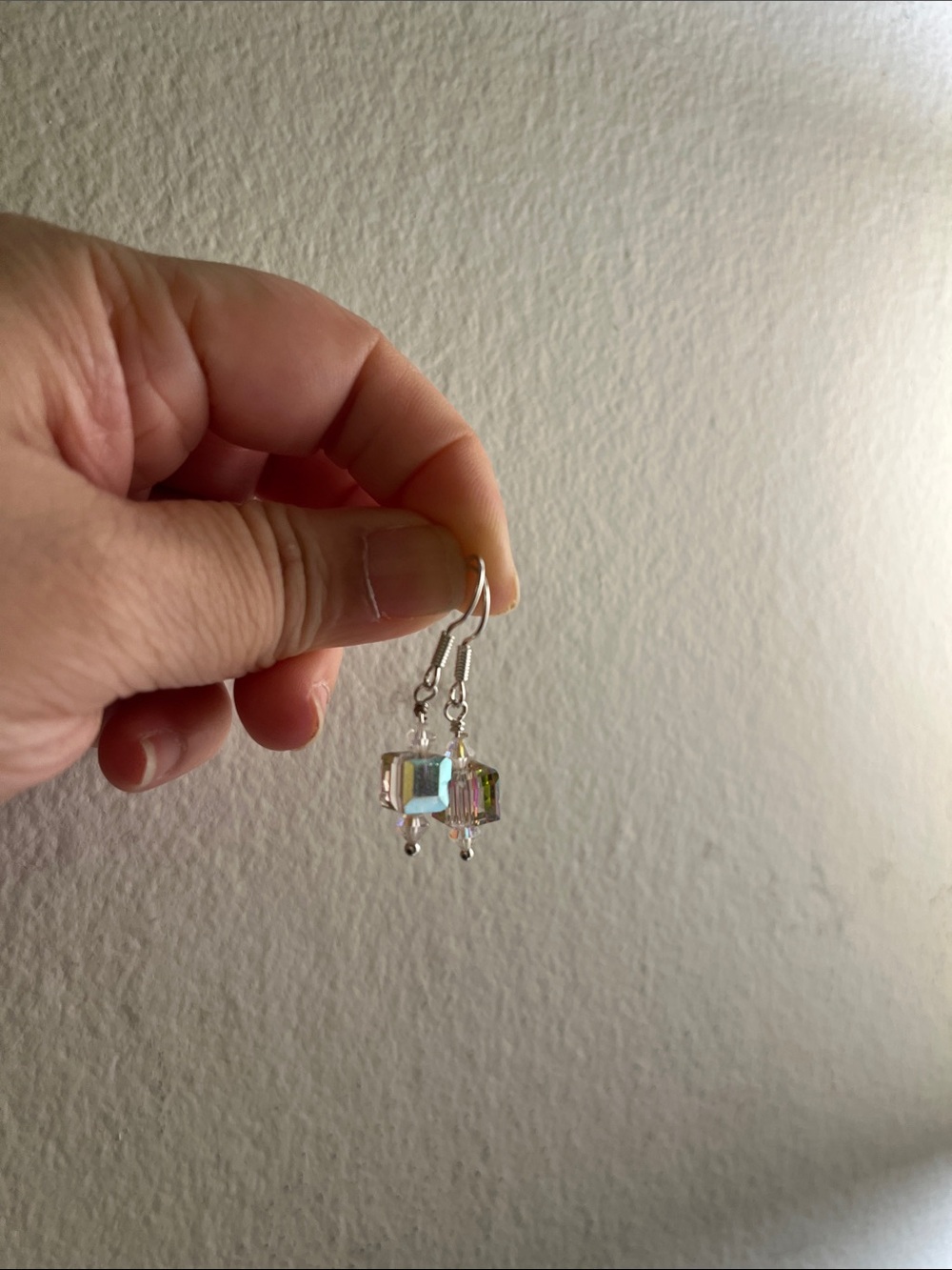 Iridescent Crystal Cube Drop Earrings - Women Jewelry